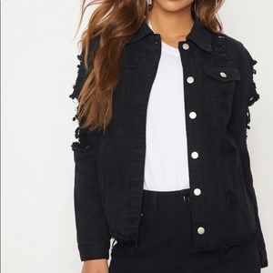 Abegaila Black Distress Oversize Denim Jacket- PrettyLittleThing- Size L- NWT!